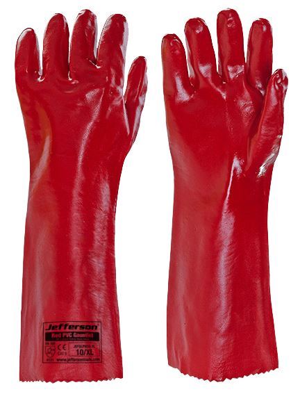 Red PVC Gauntlet (14") Safety Work Gloves